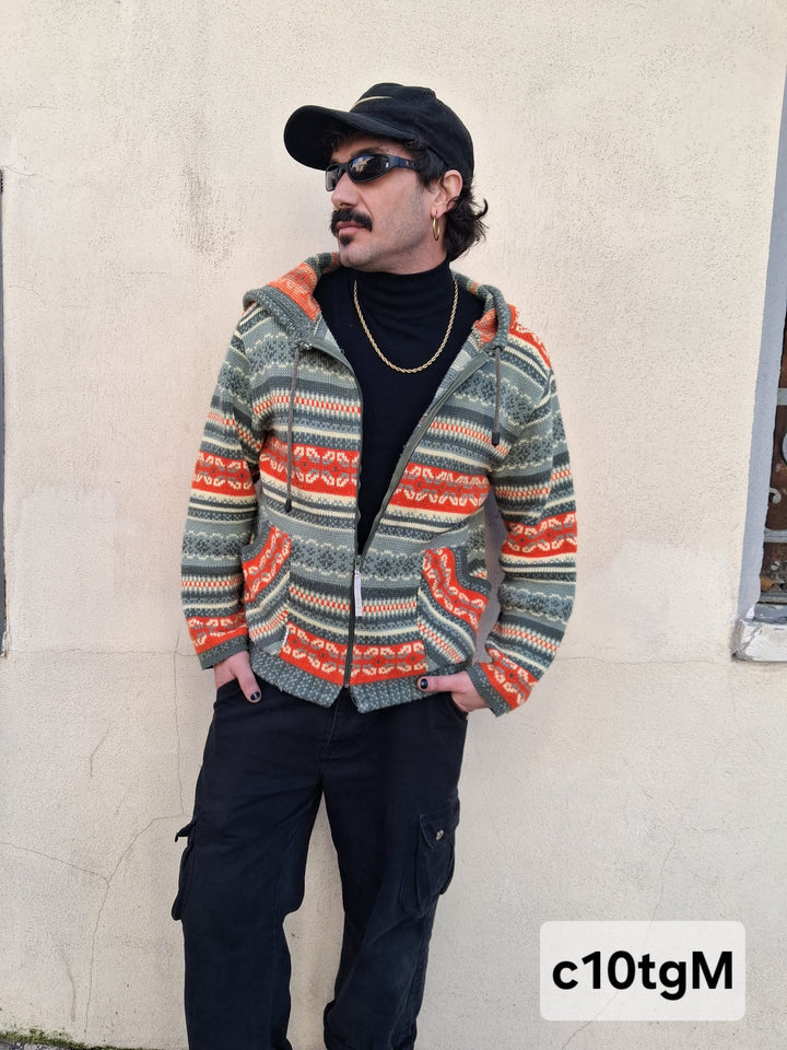 Cardigan Vintage Etnico con cappuccio C10